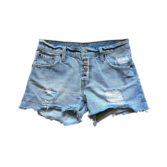 Levi’s Distressed‎ Button Fly Cut Off Denim Shorts Blue Size 24 - Picture 1 of 9